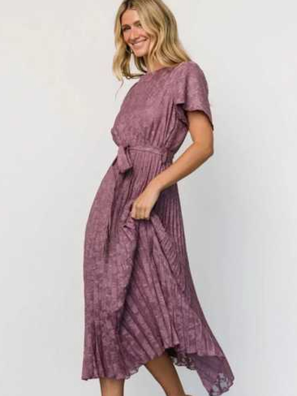 BALTIC BORN Mindy Pleated Midi Dress Vintage Plum Purple Sz S NWT $98 {3M45}